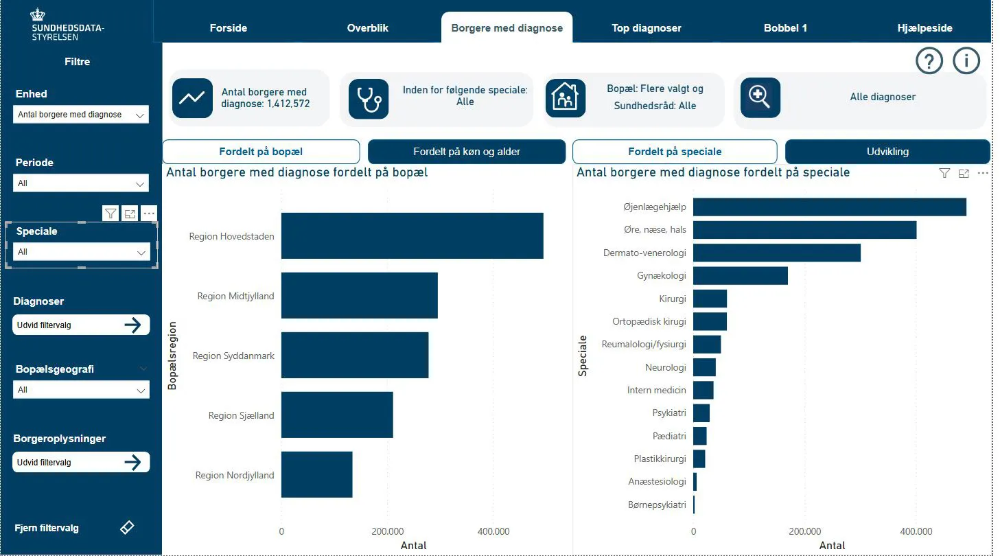 Mock up af visning af data fra speciallægepraksis